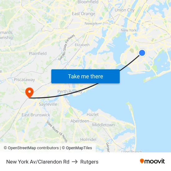 New York Av/Clarendon Rd to Rutgers map