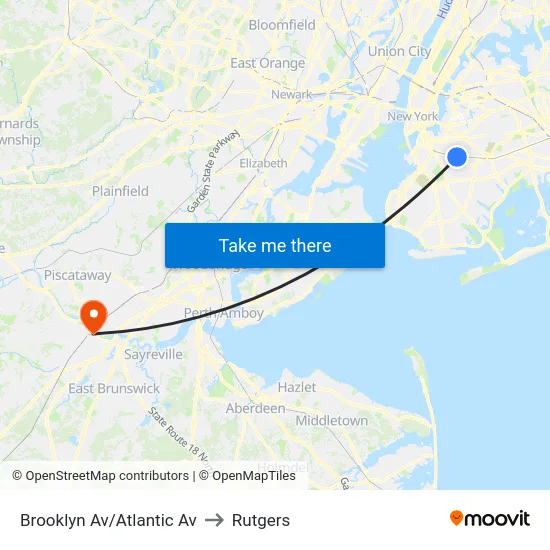 Brooklyn Av/Atlantic Av to Rutgers map