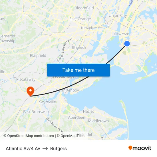 Atlantic Av/4 Av to Rutgers map