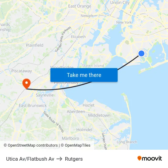 Utica Av/Flatbush Av to Rutgers map