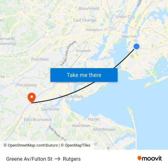 Greene Av/Fulton St to Rutgers map