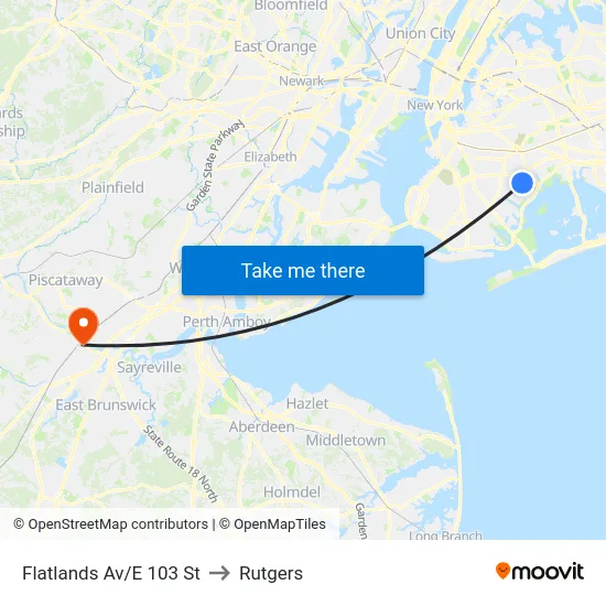 Flatlands Av/E 103 St to Rutgers map