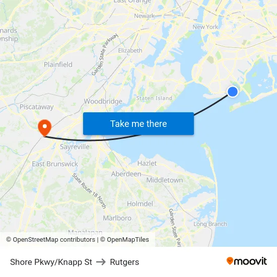 Shore Pkwy/Knapp St to Rutgers map