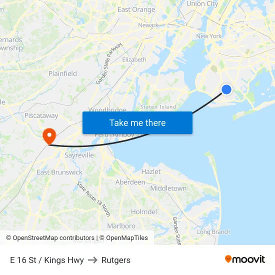 E 16 St / Kings Hwy to Rutgers map