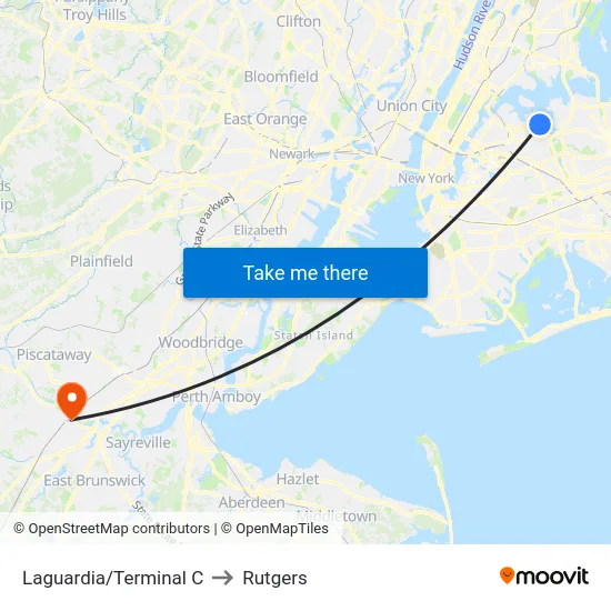Laguardia/Terminal C to Rutgers map
