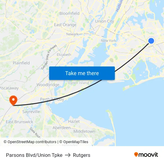 Parsons Blvd/Union Tpke to Rutgers map