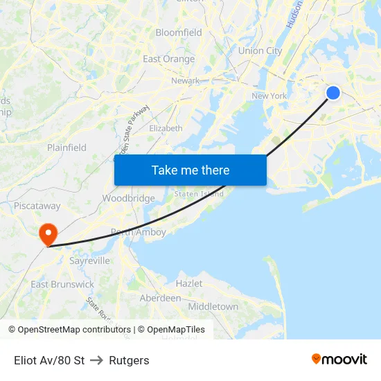 Eliot Av/80 St to Rutgers map