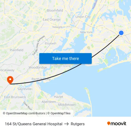 164 St/Queens General Hospital to Rutgers map