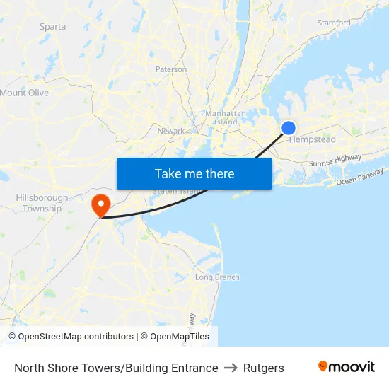 North Shore Towers/Building Entrance to Rutgers map