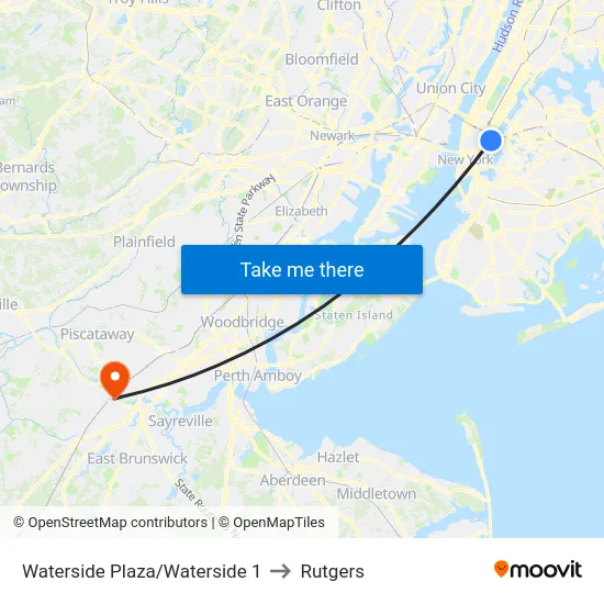 Waterside Plaza/Waterside 1 to Rutgers map