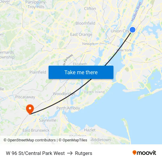 W 96 St/Central Park West to Rutgers map