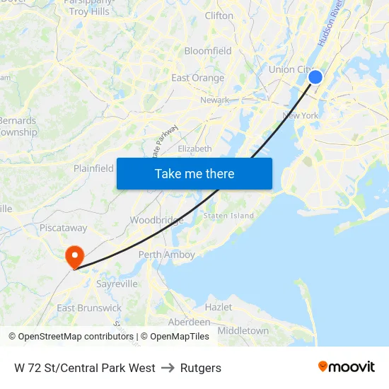 W 72 St/Central Park West to Rutgers map