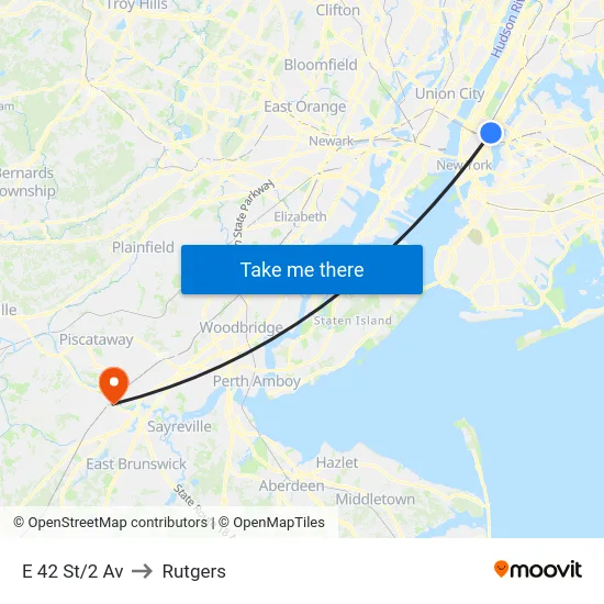 E 42 St/2 Av to Rutgers map