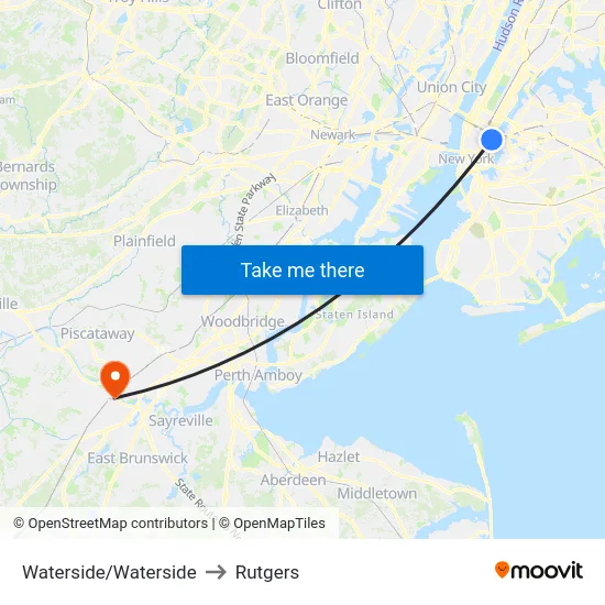 Waterside/Waterside to Rutgers map
