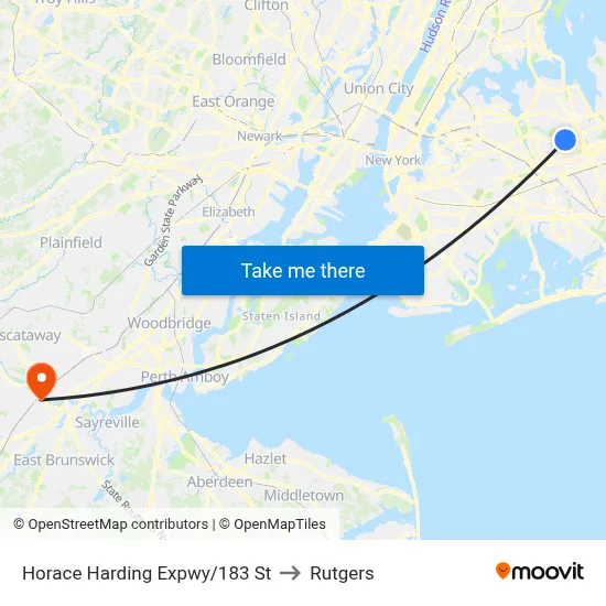 Horace Harding Expwy/183 St to Rutgers map