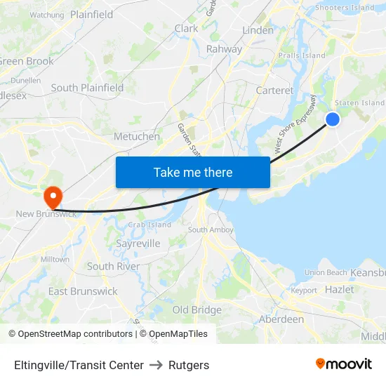 Eltingville/Transit Center to Rutgers map