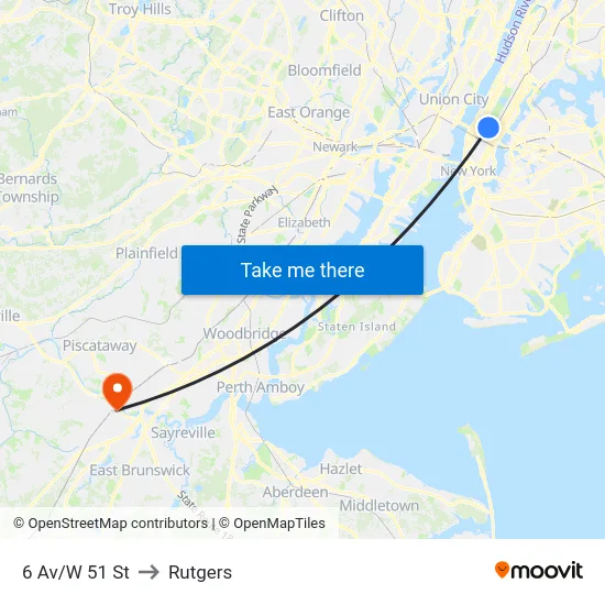 6 Av/W 51 St to Rutgers map