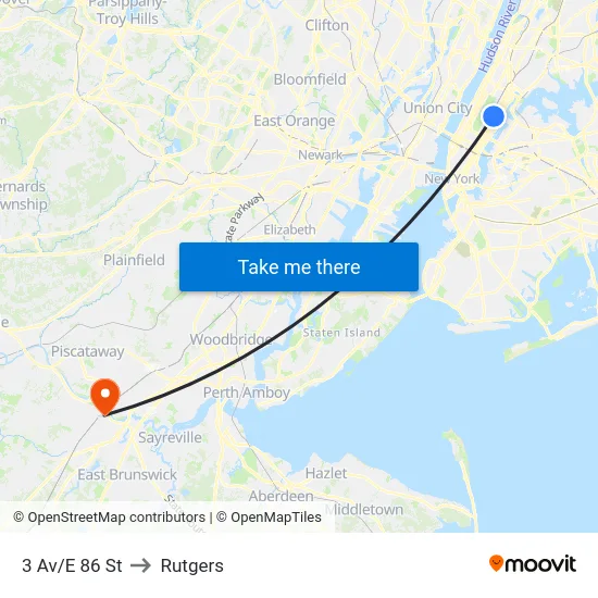 3 Av/E 86 St to Rutgers map
