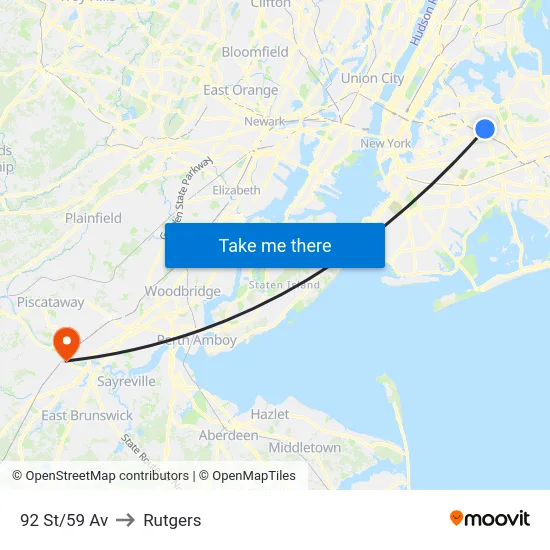 92 St/59 Av to Rutgers map