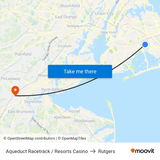 Aqueduct Racetrack / Resorts Casino to Rutgers map