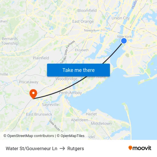 Water St/Gouverneur Ln to Rutgers map
