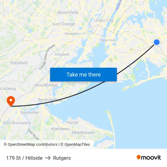 179 St / Hillside to Rutgers map