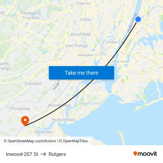 Inwood-207 St to Rutgers map