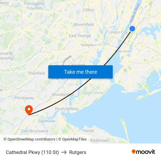 Cathedral Pkwy (110 St) to Rutgers map
