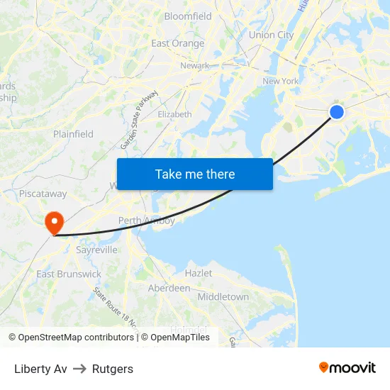 Liberty Av to Rutgers map