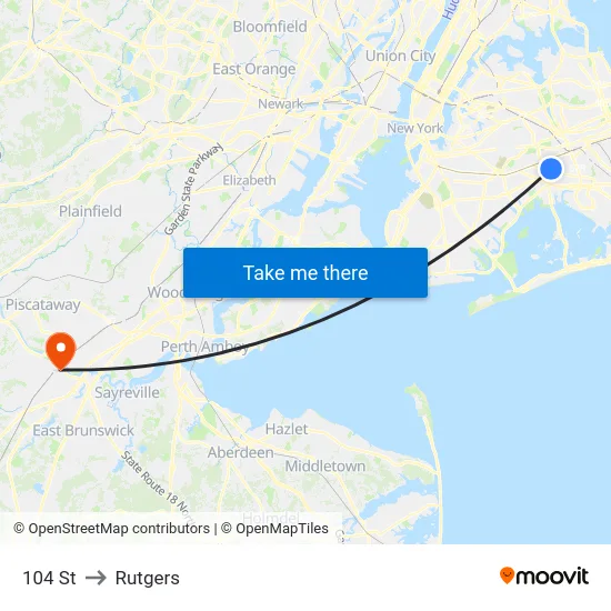 104 St to Rutgers map