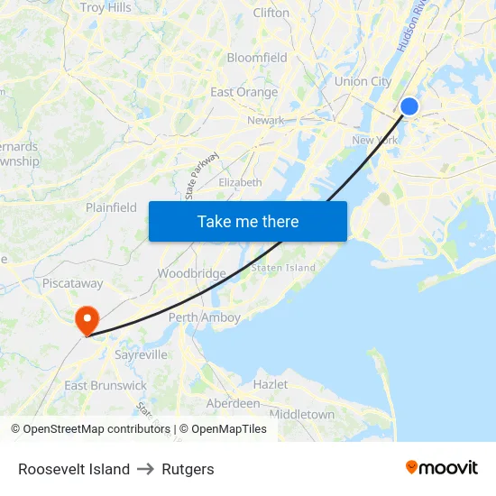 Roosevelt Island to Rutgers map