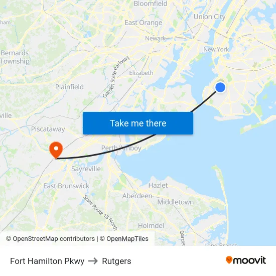 Fort Hamilton Pkwy to Rutgers map