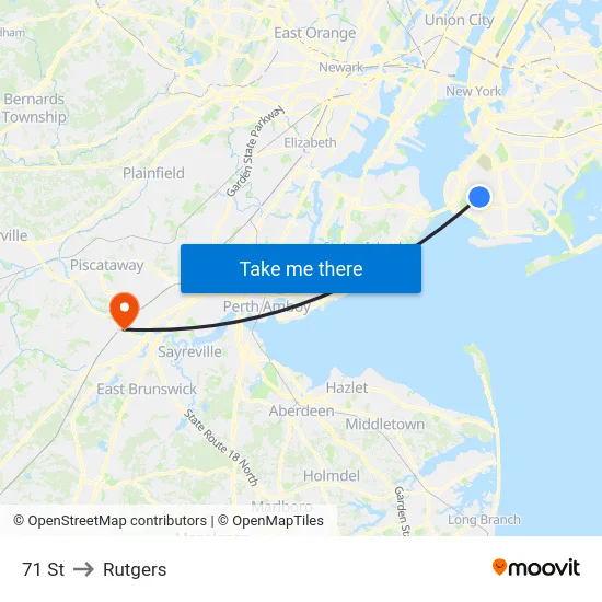 71 St to Rutgers map