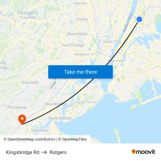 Kingsbridge Rd to Rutgers map