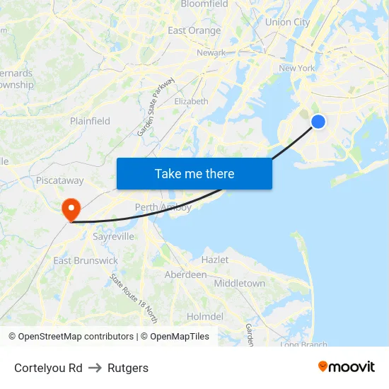 Cortelyou Rd to Rutgers map