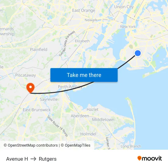 Avenue H to Rutgers map