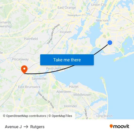 Avenue J to Rutgers map