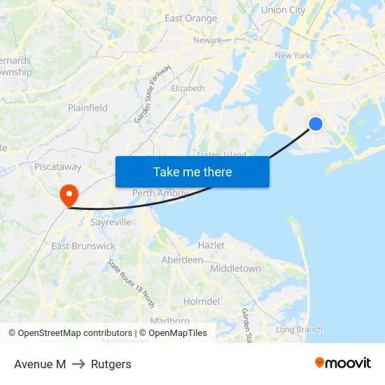 Avenue M to Rutgers map