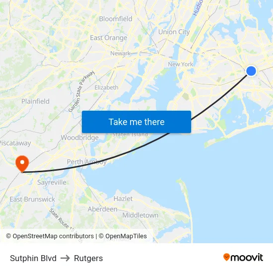 Sutphin Blvd to Rutgers map