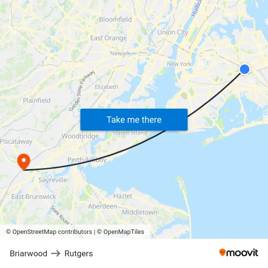 Briarwood to Rutgers map