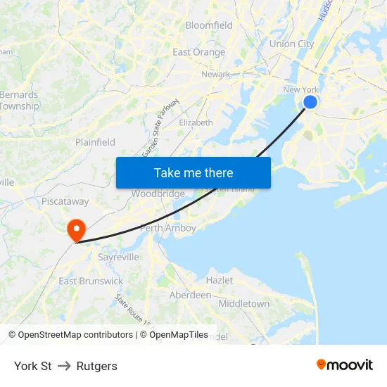 York St to Rutgers map