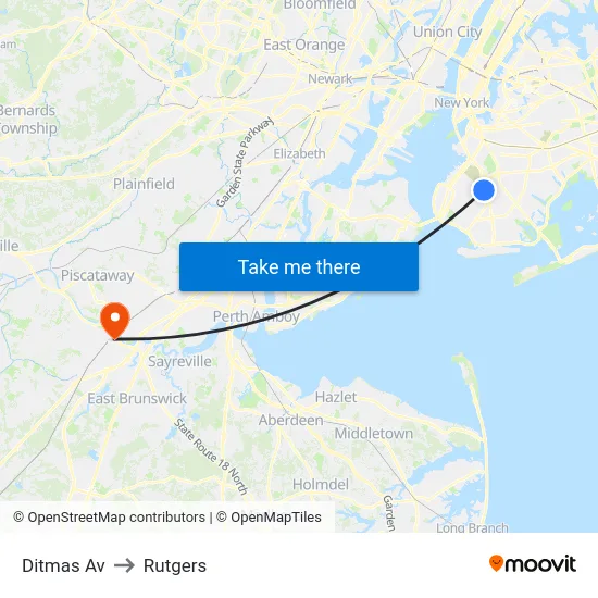 Ditmas Av to Rutgers map