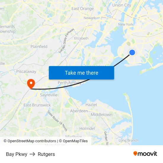 Bay Pkwy to Rutgers map