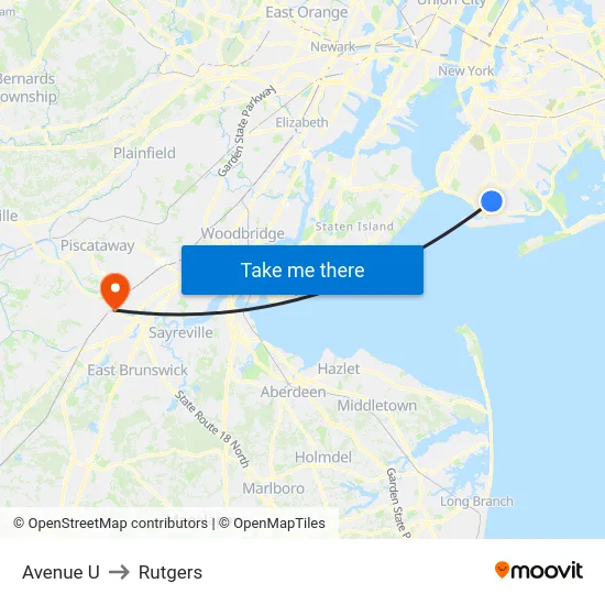Avenue U to Rutgers map