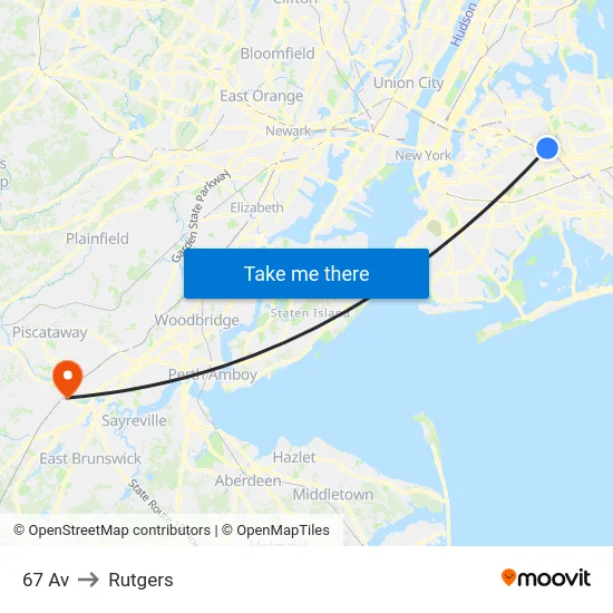 67 Av to Rutgers map