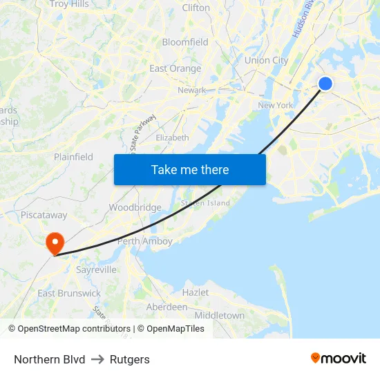 Northern Blvd to Rutgers map