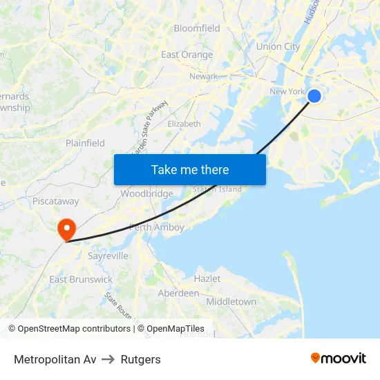 Metropolitan Av to Rutgers map