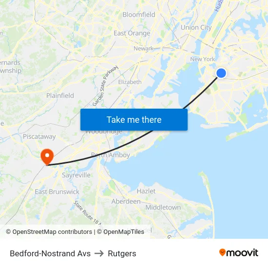 Bedford-Nostrand Avs to Rutgers map