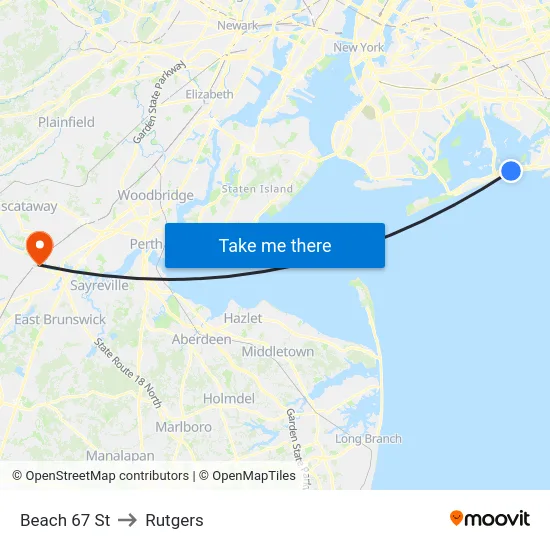 Beach 67 St to Rutgers map