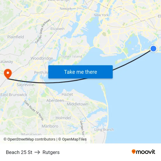 Beach 25 St to Rutgers map